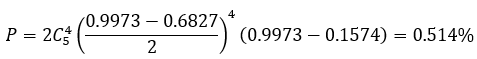SPC连续5点中有4点落在中心线同一侧C区以外（远离一倍标准差）的概率